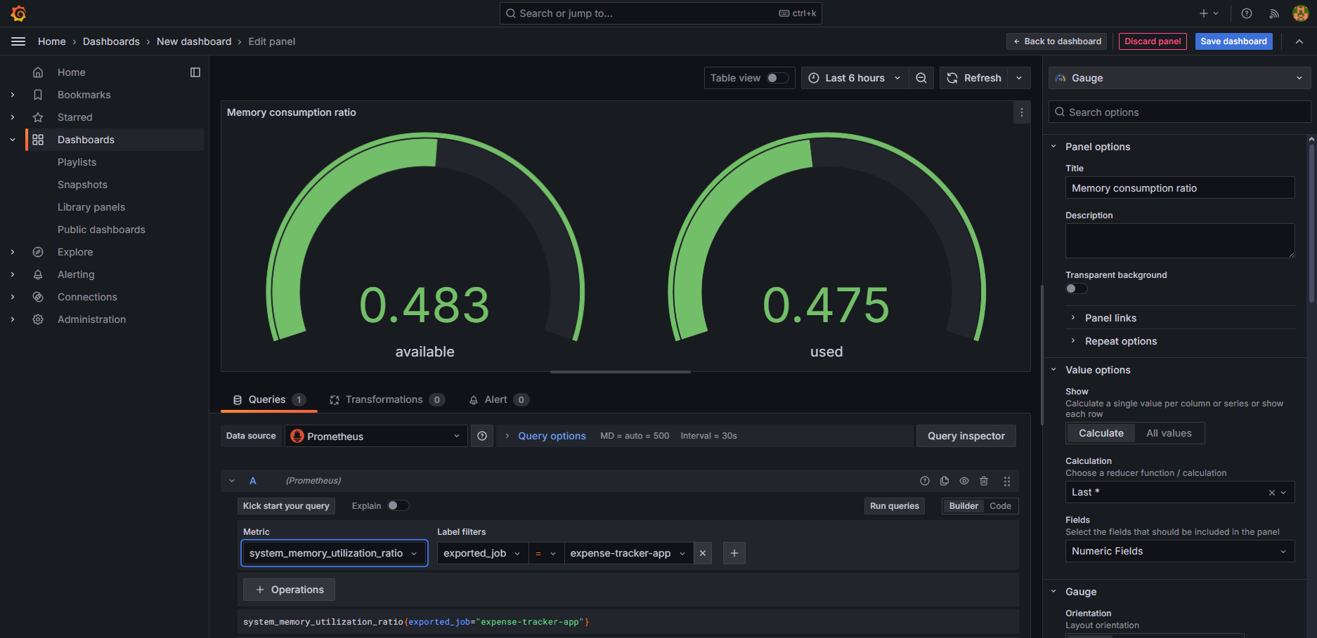 grafana dashboard-memory